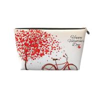 Beauty case da viaggio in pelle dorata, riutilizzabile, per San Valentino, con albero di bicicletta e cuori rossi, borsa portaoggetti con stampa ciclica, kit da toeletta per uso quotidiano, vacanze