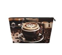 Beauty case da viaggio in pelle dorata, spazioso caffè caldo con chicco di caffè, organizer per accessori per il trucco, borsa da donna con cerniera, Argento, Taglia unica