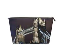 Beauty case da viaggio in pelle impermeabile con stampa Tower Bridge a Londra per articoli da toeletta, Oro, Taglia unica, Beauty case