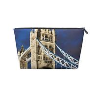 Beauty case da viaggio in pelle impermeabile con stampa Tower Bridge a Londra per articoli da toeletta, Argento, Taglia unica, Beauty case
