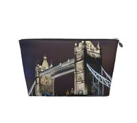 Beauty case da viaggio in pelle impermeabile con stampa Tower Bridge a Londra per articoli da toeletta, Argento, Taglia unica, Beauty case