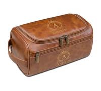 Beauty case da viaggio in pelle personalizzato, con incisione personalizzata, regalo per testimoni dello sposo, testimone, festa del papà, compleanno, Marrone chiaro, Misura unica, Beauty case