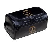 Beauty case da viaggio in pelle personalizzato, con incisione personalizzata, regalo per testimoni dello sposo, testimone, festa del papà, compleanno, Nero , Misura unica, Beauty case