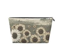 Beauty case da viaggio in pelle resistente all'acqua con stampa di camomilla girasoli per articoli da toeletta borsa per cosmetici, Argento, Taglia unica, Beauty case