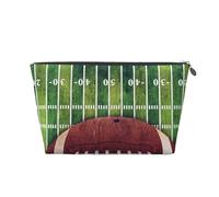 Beauty case da viaggio in pelle stampata con campo da football americano e palla con cerniera dorata per donne in movimento, Argento, One Size, Beauty case