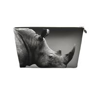 Beauty case da viaggio in pelle stampata con rinoceronte del Sudafrica con cerniera dorata per donne in movimento, Oro, One Size, Beauty case