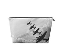 Beauty case da viaggio in pelle stampata della seconda guerra mondiale con cerniera dorata per donne in movimento, Argento, One Size, Beauty case