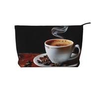 Beauty case da viaggio in velluto a coste con note musicali, borsa per cosmetici, organizer per donne, mamme e ragazze, Caffè caldo con chicco di caffè, Taglia unica, Beauty case