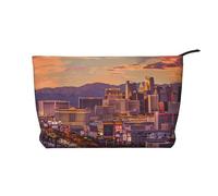 Beauty case da viaggio in velluto a coste con note musicali, borsa per cosmetici, organizer per donne, mamme e ragazze, Las Vegas Tramonto, Taglia unica, Beauty case