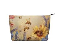 Beauty case da viaggio in velluto a coste con stampa glitterata color oro rosa, trousse per cosmetici, trousse da toilette, organizer per donne, mamme e ragazze, Api Miele Rurale Fiori di Selvaggio