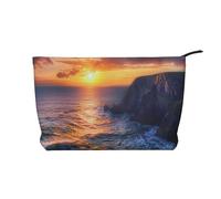 Beauty case da viaggio in velluto a coste stampato con vantaggio del cervello sinistro e destro, borsa per cosmetici, organizer per donne, mamme e ragazze, Irlanda Tramonto Paesaggio Marino, Taglia