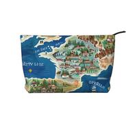 Beauty case da viaggio in velluto a coste stampato con vantaggio del cervello sinistro e destro, borsa per cosmetici, organizer per donne, mamme e ragazze, Mappa Grecia, Taglia unica, Beauty case