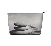 Beauty case da viaggio in velluto a coste stampato con vantaggio del cervello sinistro e destro, borsa per cosmetici, organizer per donne, mamme e ragazze, Immagine grigia di pietre zen, Taglia unica