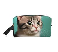 Beauty case da viaggio - Jupiter Landscape Print Storage Pouch Portable Toiletry & Makeup Organizer per donne, uomini, uso quotidiano, Un gatto curioso, taglia unica