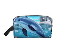 Beauty case da viaggio - Kit Dopp riutilizzabile, con stampa Winter The Dolphin, organizer multiuso per articoli da toeletta e trucchi, bianco, Taglia unica