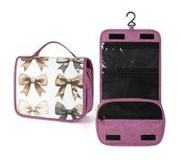 Beauty case da viaggio militare da donna, in tessuto mimetico, con fiocco, organizer da appendere con gancio per shampoo