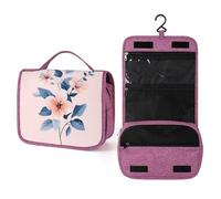 Beauty case da viaggio minimalista con fiore su rosa, per donne, organizer da appendere con gancio per shampoo