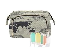 Beauty case da viaggio per cosmetici, con bussola vintage, mappa del mondo, per donne, uomini e ragazze, impermeabile, organizer per cosmetici da viaggio, Multi, Beauty Case