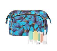 Beauty case da viaggio per cosmetici con farfalla blu volo, per donne, uomini e ragazze, motivo floreale primaverile, impermeabile, organizer per cosmetici da viaggio, Multi, Beauty Case