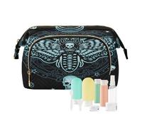 Beauty case da viaggio per cosmetici, con teschio di farfalla, per donne, uomini e ragazze, borsa organizer per trucchi e cosmetici per Halloween, impermeabile, per oggetti essenziali da viaggio,