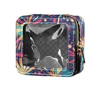 Beauty case da viaggio per cosmetici da donna, colore: verde kiwi lime rosa, Modello carino del modello dell'erba che mangia la mucca, Taglia unica