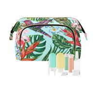 Beauty case da viaggio per cosmetici, fiori tropicali, colibrì, foglie di palma, per donne, uomini e ragazze, per l'estate e la primavera, impermeabile, organizer per cosmetici da viaggio, Multi,