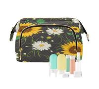 Beauty case da viaggio per cosmetici, girasoli bianchi, camomilla, per donne, uomini, ragazze, fiori estivi, impermeabile, organizer per cosmetici da viaggio, Multi, Beauty Case
