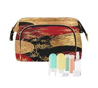 Beauty case da viaggio per cosmetici rosso, nero, oro, pianta per donne, uomini e ragazze, arte cinese giapponese, impermeabile, organizer per cosmetici da viaggio, Multi, Beauty Case