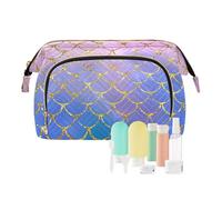 Beauty case da viaggio per cosmetici, squame di pesce sirena, per donne, uomini e ragazze, impermeabile, color oro, borsa organizer per cosmetici da viaggio, Multi, Beauty Case