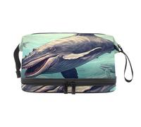 Beauty case da viaggio per donne, borsa cosmetica impermeabile in tessuto Oxford di grande capacità, borsa da toeletta portatile con stampa blu balena, Multicolore 10, 27x15x14 cm/10.6x5.9x5.5 in,