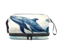 Beauty case da viaggio per donne, borsa cosmetica impermeabile in tessuto Oxford di grande capacità, borsa da toeletta portatile con stampa blu balena, Multicolore 1, 27x15x14 cm/10.6x5.9x5.5 in,