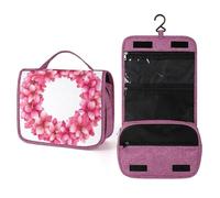 Beauty case da viaggio per donne, con ghirlanda di Natale, colore rosa, organizer da appendere con gancio per shampoo