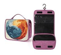 Beauty case da viaggio per donne, con motivo a onde e fiamme, organizer da appendere con gancio per shampoo