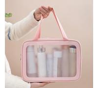 Beauty case da viaggio per donne e uomini, borsa da toilette traslucida opaca con pratico manico, ideale per shampoo, balsamo, set di pennelli, accessori per il trucco, rosa