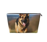 Beauty case da viaggio per donne e uomini che corrono borsa per il trucco con cane pastore tedesco, borsa per cosmetici di grande capacità, borsa organizer per cosmetici resistente all'acqua, Argento,