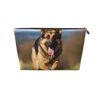 Beauty case da viaggio per donne e uomini che corrono borsa per il trucco con cane pastore tedesco, borsa per cosmetici di grande capacità, borsa organizer per cosmetici resistente all'acqua, Oro,