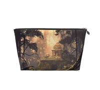 Beauty case da viaggio per donne e uomini con foglie di tempio borsa per il trucco della giungla borsa per cosmetici di grande capacità borsa organizer per cosmetici resistente all'acqua, Argento,
