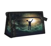 Beauty case da viaggio per donne e uomini con galassia 3D e giocatore di basket borsa da bagno per articoli da toeletta borsa da doccia organizer, Colore, L, Organizer per borse