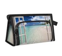 Beauty case da viaggio per donne e uomini con palme tropicali su un'isola sulla spiaggia trousse per cosmetici borsa da toilette articoli da toeletta borsa da doccia organizer, Colore, L, Organizer