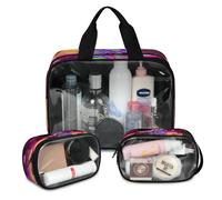 Beauty case da viaggio per donne e uomini, con teschio e rosa, traslucido, 3 pezzi, grande, per doccia, articoli da toeletta, cosmetici, articoli da toeletta, Colore, L, Astuccio per trucchi