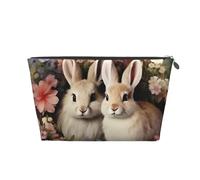Beauty case da viaggio per donne e uomini, due conigli tra i fiori, borsa per il trucco di grande capacità, borsa per cosmetici resistente all'acqua, Argento, Taglia unica, Astuccio per trucchi