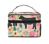 Beauty case da viaggio per donne, impermeabile, pieghevole, regalo per insegnanti, Fiore Rosa Mostra Mucche Mucche Bovini1, Taglia unica