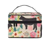 Beauty case da viaggio per donne, impermeabile, pieghevole, regalo per insegnanti, Fiore Rosa Mostra Mucche Mucche Bovini 2, Taglia unica