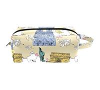 Beauty case da viaggio per donne, in pelle di microfibra, pratico astuccio organizer con cerniera, mappa della Francia e architettura, Multi, 8.2x3.1x3.5 in/21x8x9 cm, Beauty case