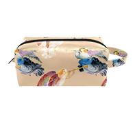 Beauty case da viaggio per donne, in pelle e microfibra, pratico astuccio organizer con cerniera, bellissimi angeli con ali, Multi, 8.2x3.1x3.5 in/21x8x9 cm, Beauty case