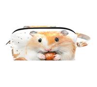 Beauty case da viaggio per donne, in pelle e microfibra, pratico astuccio organizer con cerniera, criceto mangia noci, Multi, 8.2x3.1x3.5 in/21x8x9 cm, Beauty case