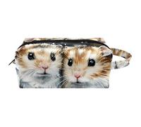 Beauty case da viaggio per donne, in pelle e microfibra, pratico astuccio organizer con cerniera, criceti nella grotta, Multi, 8.2x3.1x3.5 in/21x8x9 cm, Beauty case