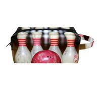 Beauty case da viaggio per donne, in pelle e microfibra, pratico astuccio organizer con cerniera, spille da bowling, Multi, 8.2x3.1x3.5 in/21x8x9 cm, Beauty case