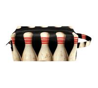 Beauty case da viaggio per donne, in pelle e microfibra, pratico astuccio organizer con cerniera, spille da bowling e palla, Multi, 8.2x3.1x3.5 in/21x8x9 cm, Beauty case