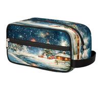 Beauty case da viaggio per donne, uomini, bambini, ragazze e ragazzi, motivo natalizio con scritta "Merry Christmas", borsa da bagno per articoli da toeletta, organizer per articoli da toeletta,